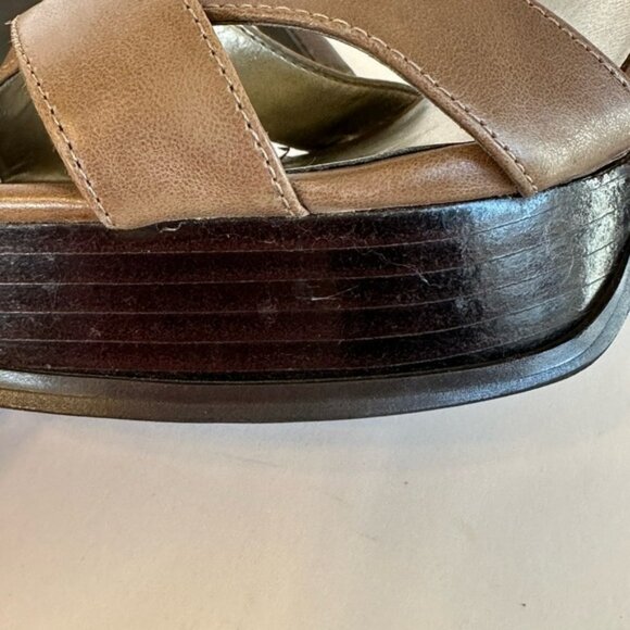 GUESS Brown Leather Strappy Platform Stiletto 5” Heels Sz 10M - Picture 9 of 10